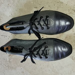Stuart Weitzman silver, black and gun metal leather sneakers. SIZE 8.5